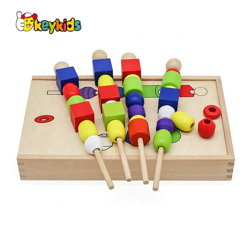 New hottest preschool kids wooden beaded game for threading W12E043