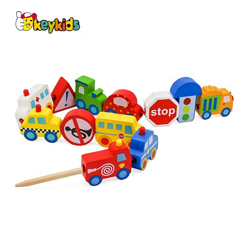 Hot sale preschool wooden lacing car toy for kids W11E159