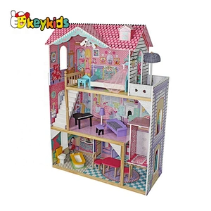 wholesale girls pretend play big wooden dollhouse toy with furniture W06A220