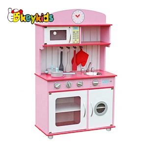 new design pretend play pink wooden kitchen set for girls W10C232