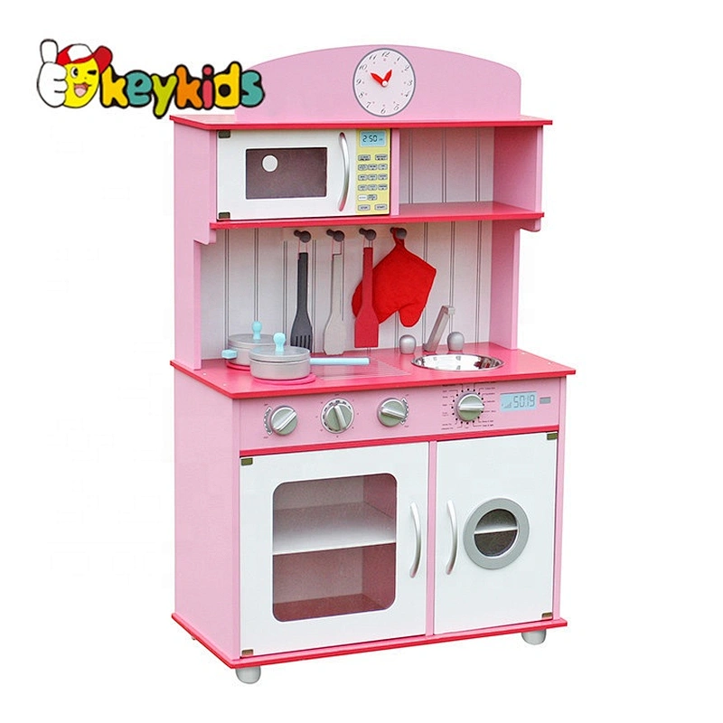 new design pretend play pink wooden kitchen set for girls W10C232