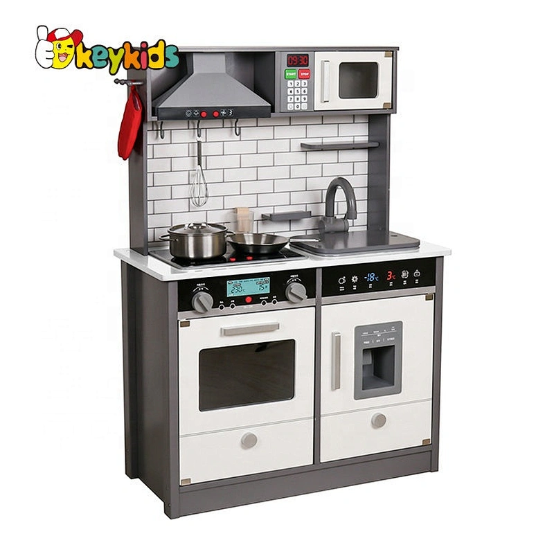 New released children wooden play kitchen with lights and sounds W10C493