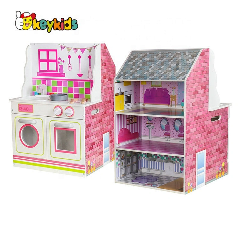 Wholesale Wooden 2 In 1 Dolls House And Furniture And Kitchen For Children W06A383