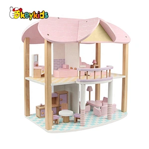 New fashion pink wooden mini dollhouse kits for girls W06A385