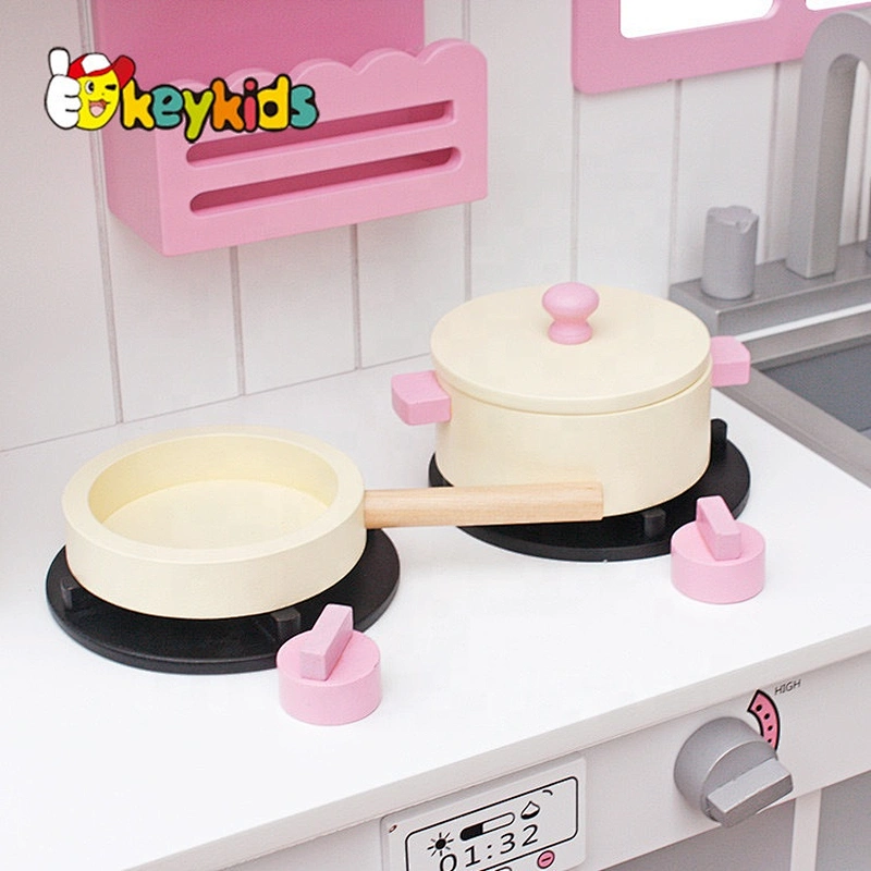 New hottest big house shaped pink wooden kids kitchen set toy for pretend play W10C336
