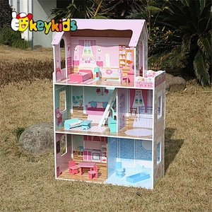 Top sale pretend play kids wooden doll houses for wholesale W06A044