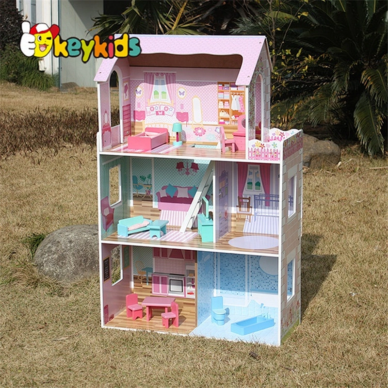 Top sale pretend play kids wooden doll houses for wholesale W06A044