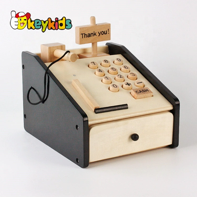 Top sale kids wooden pretend play toy cash register for wholesale W10A066