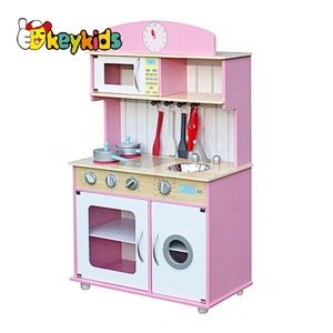 New design kids pretend play pink wooden kitchen toy W10C238