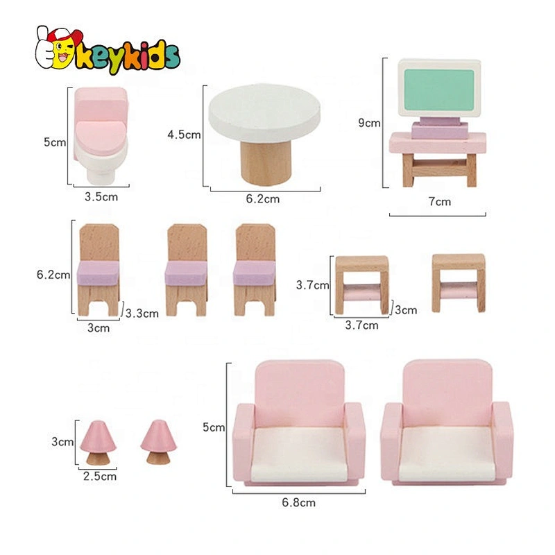 New fashion pink wooden mini dollhouse kits for girls W06A385