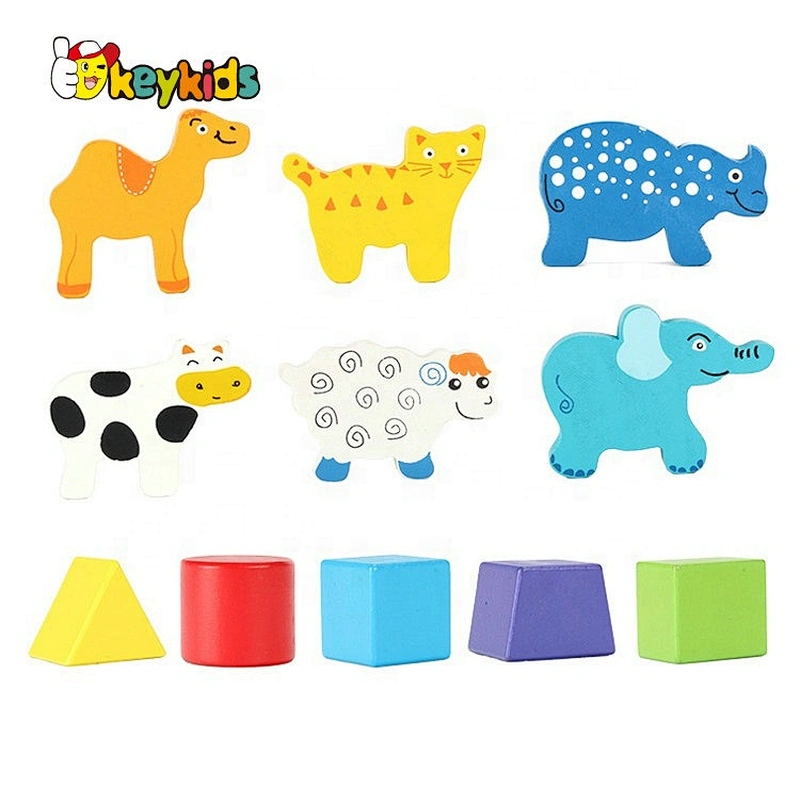 Wooden House Shape Sorting Block Toy Set - Animal & Geometric Matching Puzzle with Carry Handle for Kids W12D763