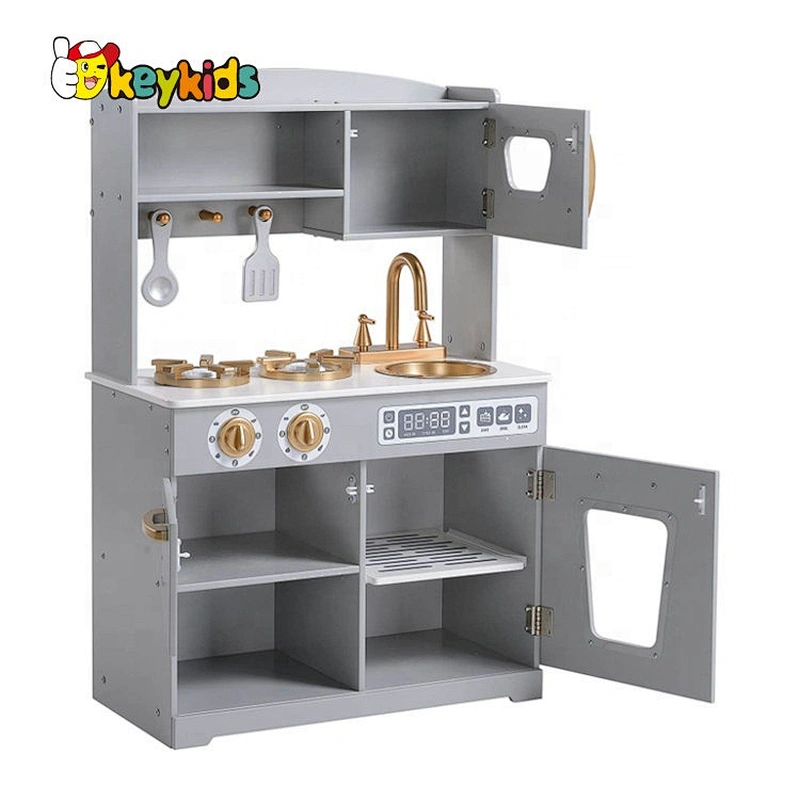 Customize kids gold wooden play kitchen with accessories W10C490