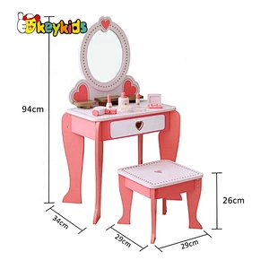Pretend Play Pink Wooden Dressing Table With Mirror And Stool W08H102