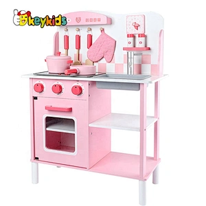 Top sale play cooking wooden pink toy kitchen for children W10C471