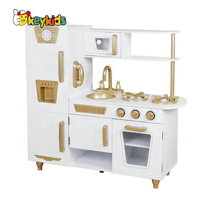 New released gold wooden toy kitchen set with freezer W10C567