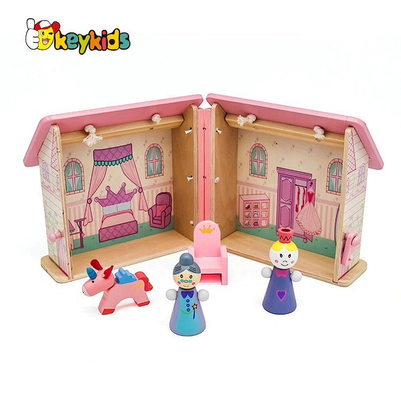 New arrival pink wooden mini dollhouse for girls W06A369