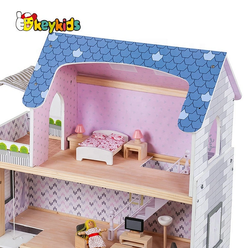Top sale children miniature wooden dollhouse with sounds W06A365