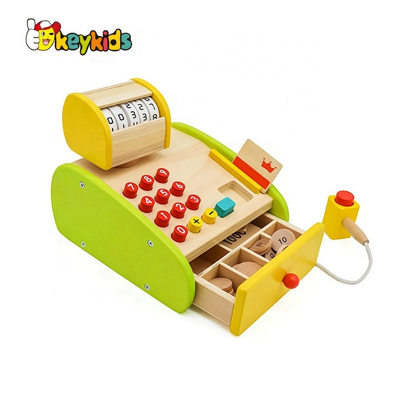 New design preschool wooden toddler cash register for pretend play W10A097