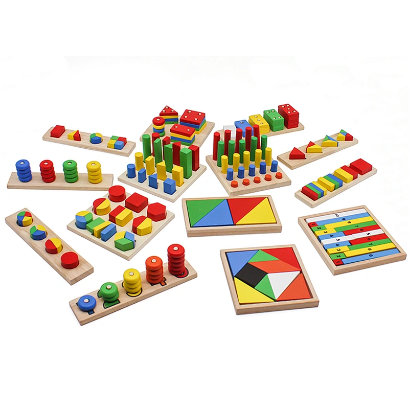 High quality 14 PCS baby teach aid combination wooden montessori toys for 3+ ages W12F033