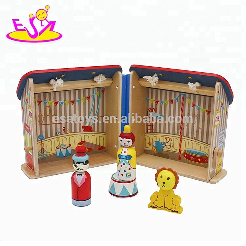 New design cartoon circus toy wooden small dollhouse for children W06A327