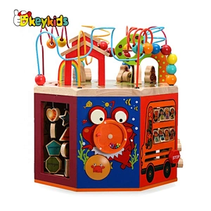 New fashion kids wooden busy time play cube with music W11B240