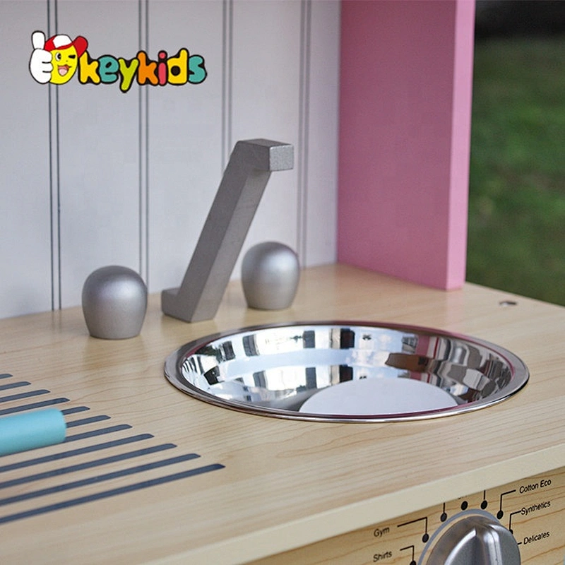 New design kids pretend play pink wooden kitchen toy W10C238