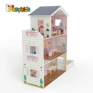 Custolmize kids wooden big dolls house with garden trees W06A416