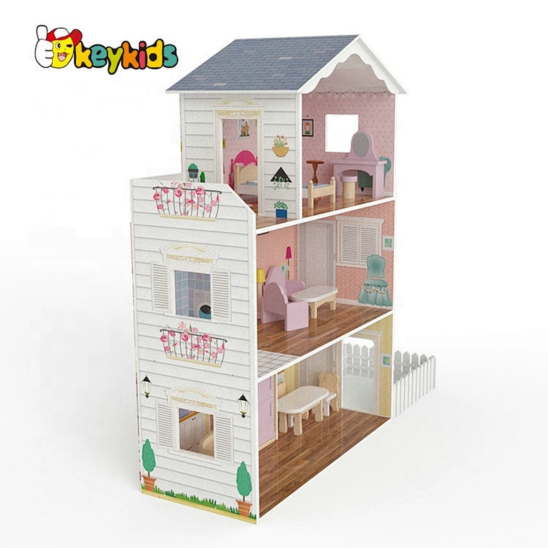 Custolmize kids wooden big dolls house with garden trees W06A416
