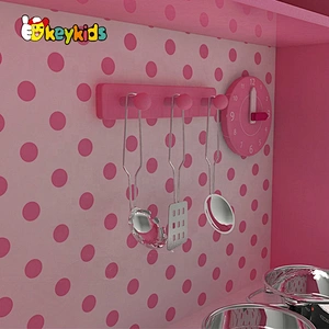 Customize pink wooden girls kitchen set toys with drinking fountain W10C597D