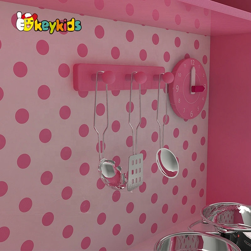 Customize pink wooden girls kitchen set toys with drinking fountain W10C597D