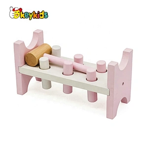 New design preschool pink wooden pound a peg toy for children W11G047