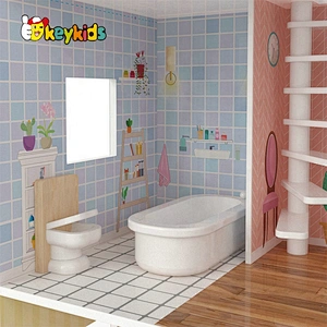 Custolmize kids wooden big dolls house with garden trees W06A416