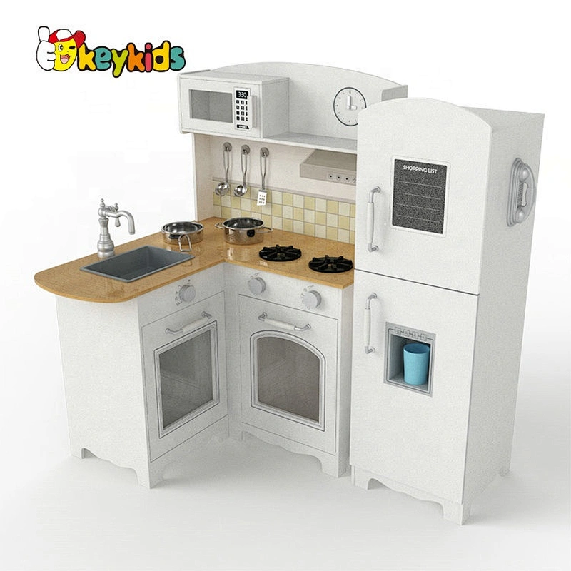 New released large white wooden corner play kitchen with lights & sounds W10C561