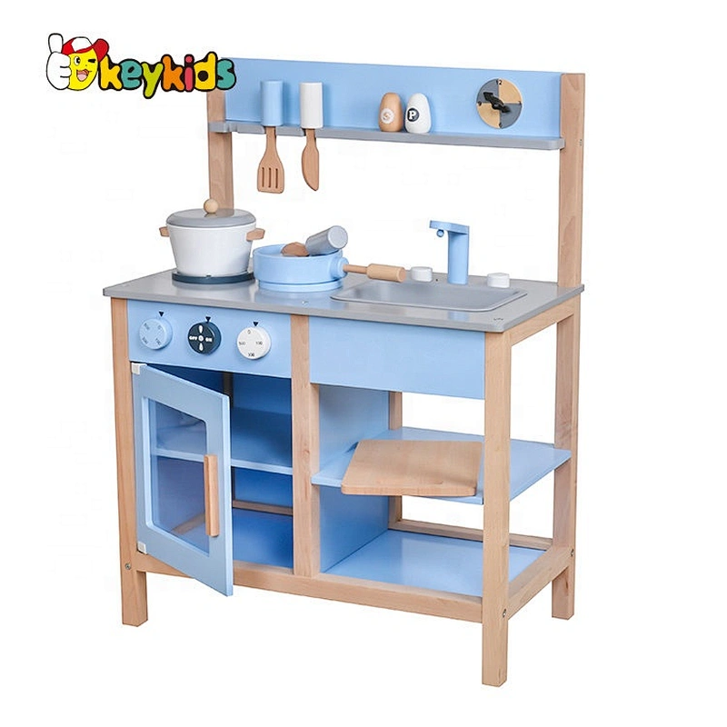 New sale simulation blue wooden play kitchen set for kids W10C457B