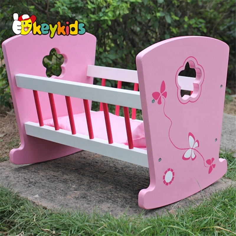 Top sale kids wooden toy 18 inch doll bed for wholesale W06B052