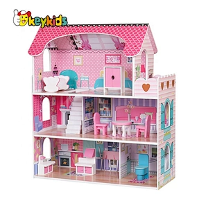 Customize pretend play wooden mini dollhouse for girls W06A380D