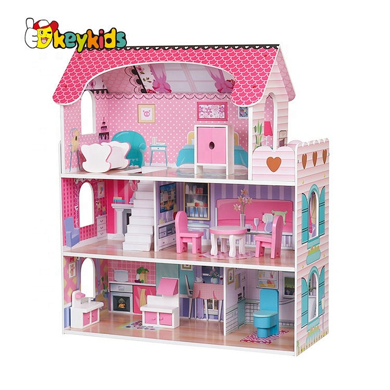Customize pretend play wooden mini dollhouse for girls W06A380D