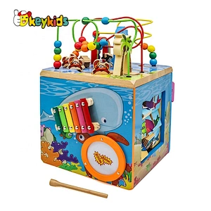 wholesale educational wooden activity cube toy, Multi-functional String Beads toy for kids W12D033