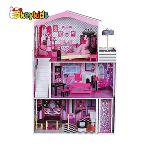 Top sale kids pretend play wooden doll house kits with elevator W06A355