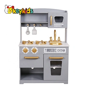 Customize kids gold wooden play kitchen with accessories W10C490