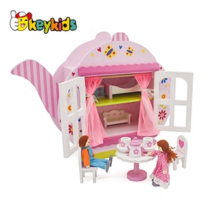 New arrival girls lovely wooden toy tea set house with accessories W06A322