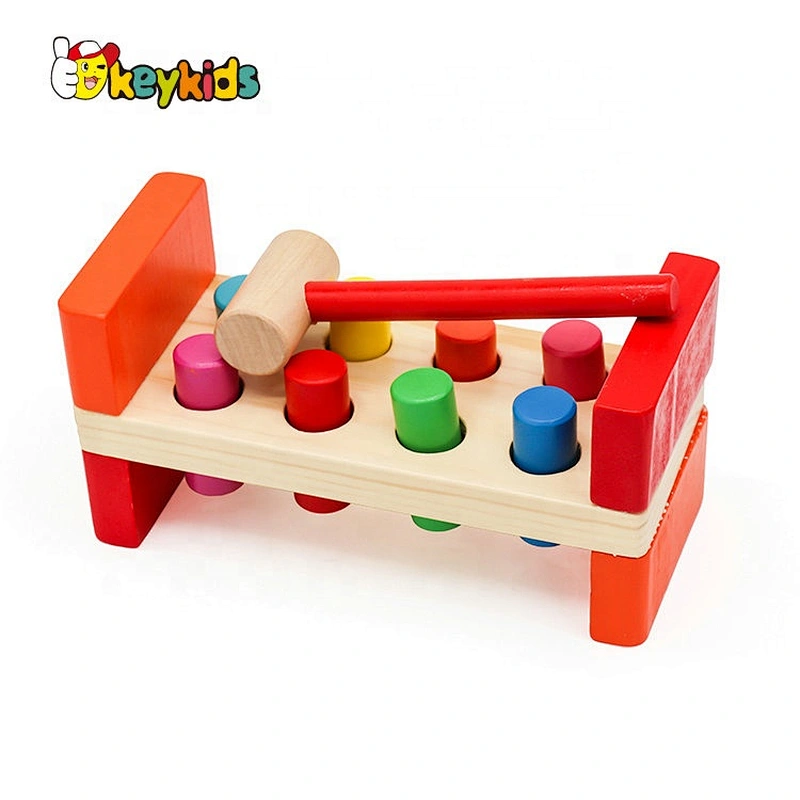 Colourful knocking table wooden pounding bench toy for toddlers W11G018