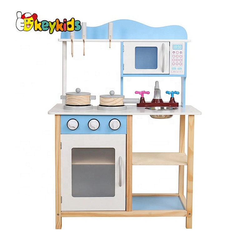 New sale simulation play wooden blue toy kitchen for kids W10C404B