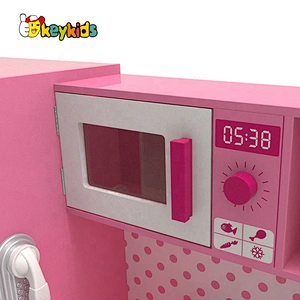 Customize pink wooden girls kitchen set toys with drinking fountain W10C597D