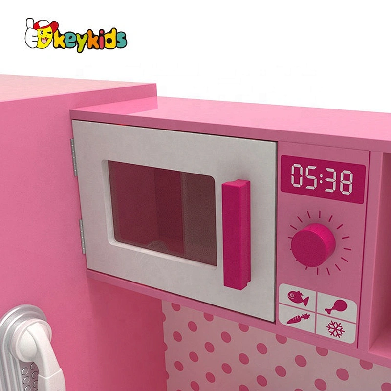 Customize pink wooden girls kitchen set toys with drinking fountain W10C597D