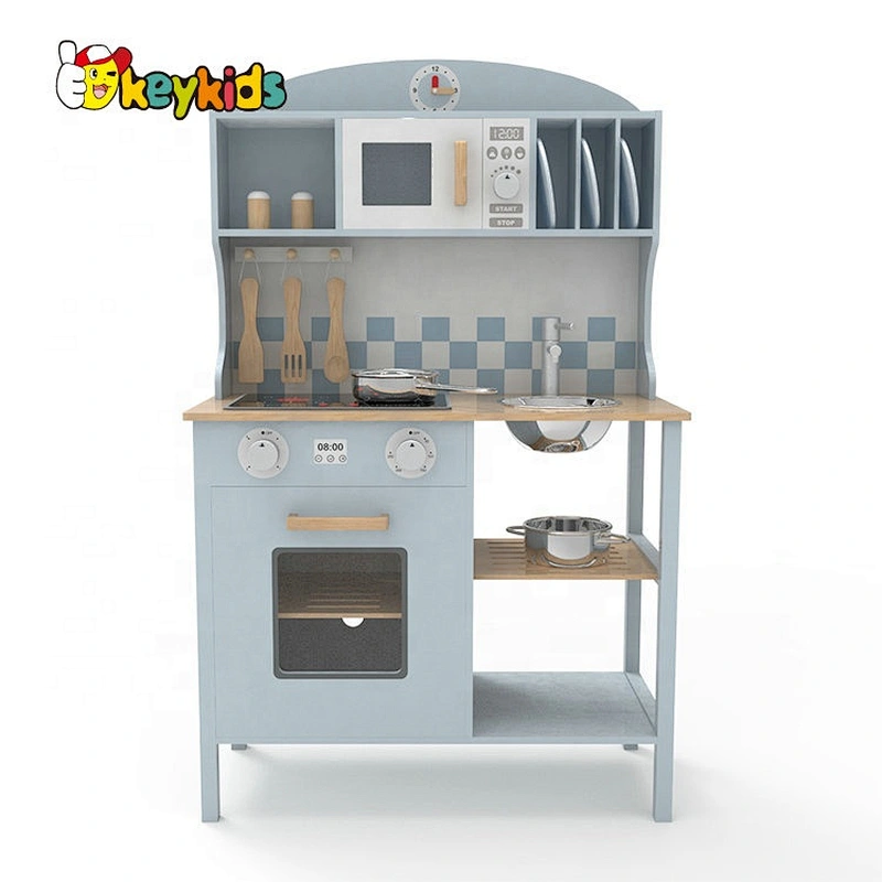 New arrival kids wooden kitchen toys play set with stainless accessories W10C545