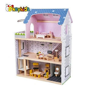 Top sale children miniature wooden dollhouse with sounds W06A365