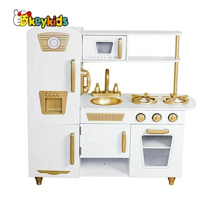 New released gold wooden toy kitchen set with freezer W10C567