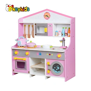 New fashion pink pretend wooden toy kitchens for children W10C379