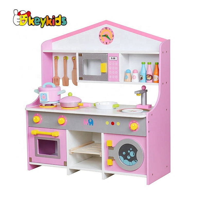 New fashion pink pretend wooden toy kitchens for children W10C379
